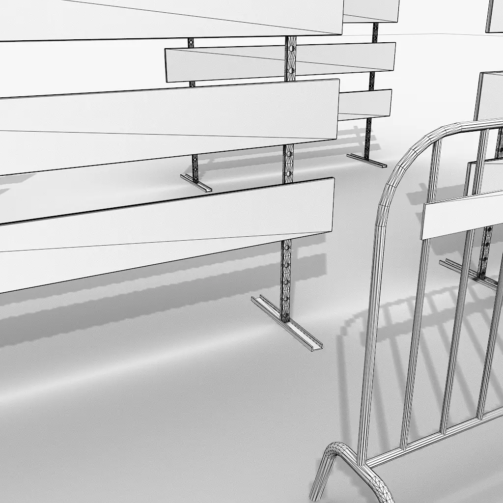 Road Safety Fence And Barrier Set Low-poly 3D model_7
