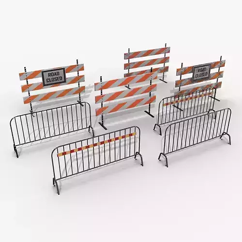 Road Safety Fence And Barrier Set Low-poly 3D model Road Safety Fence And Barrier Set Low-poly 3D model