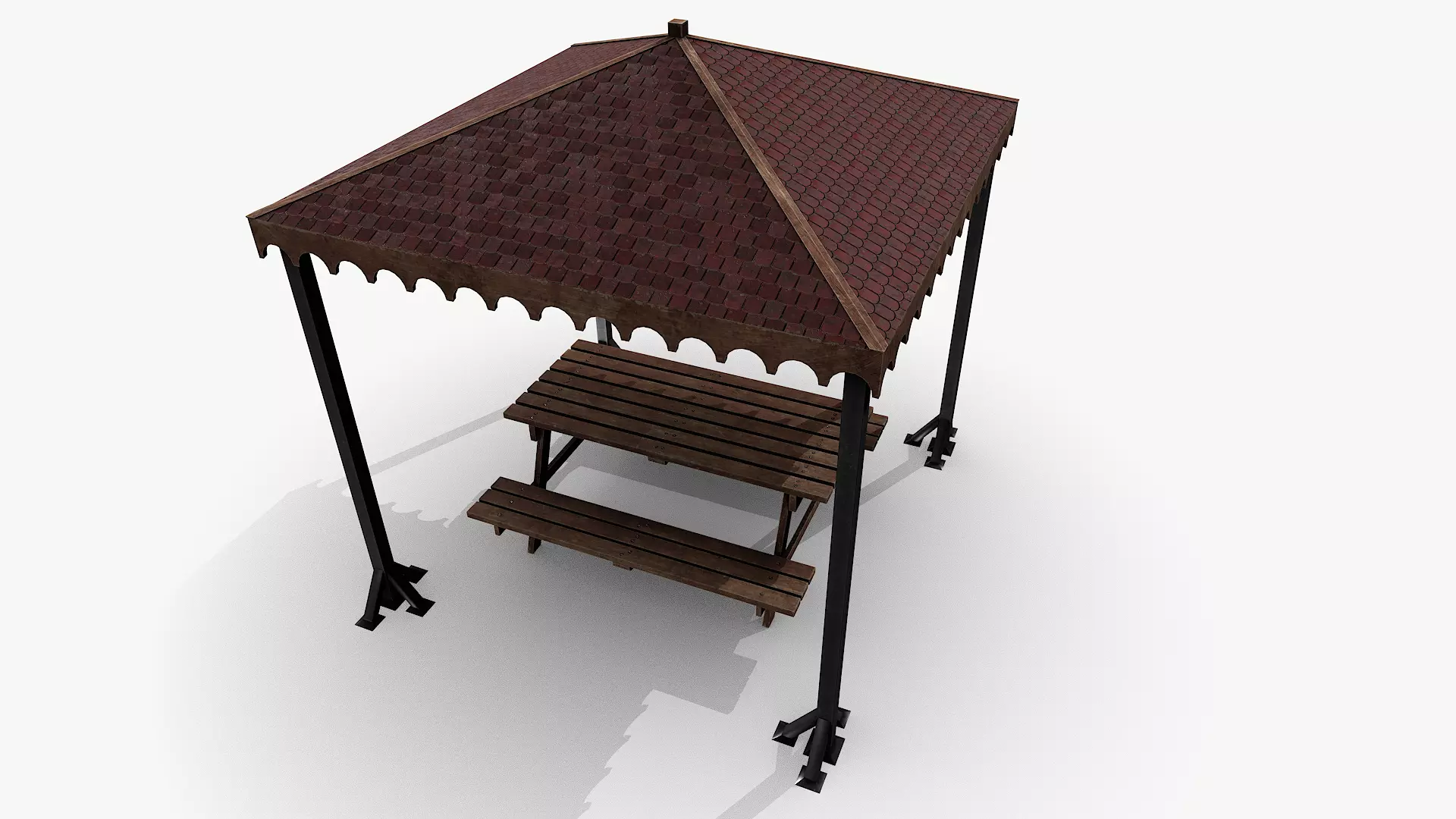 Covered Picnic Area Park Gazebo Low-poly 3D model_0