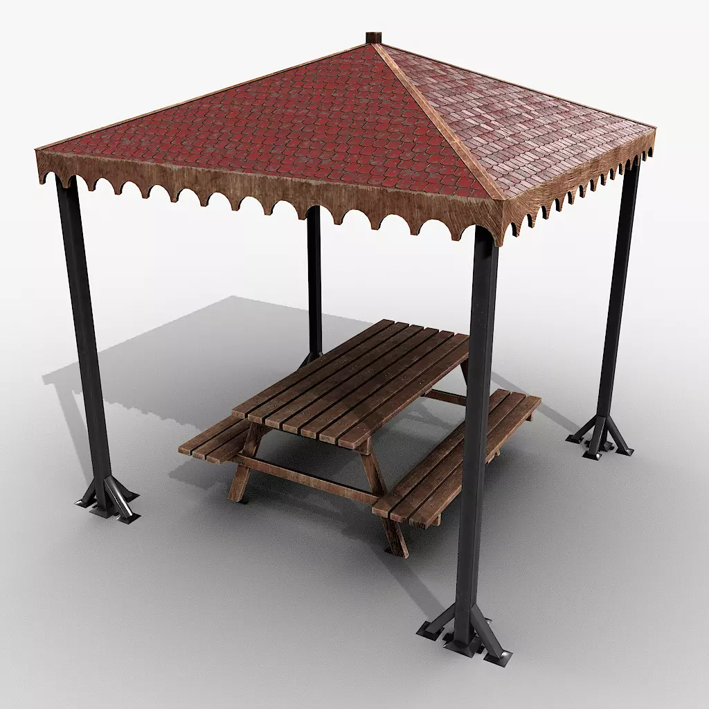 Covered Picnic Area Park Gazebo Low-poly 3D model_8