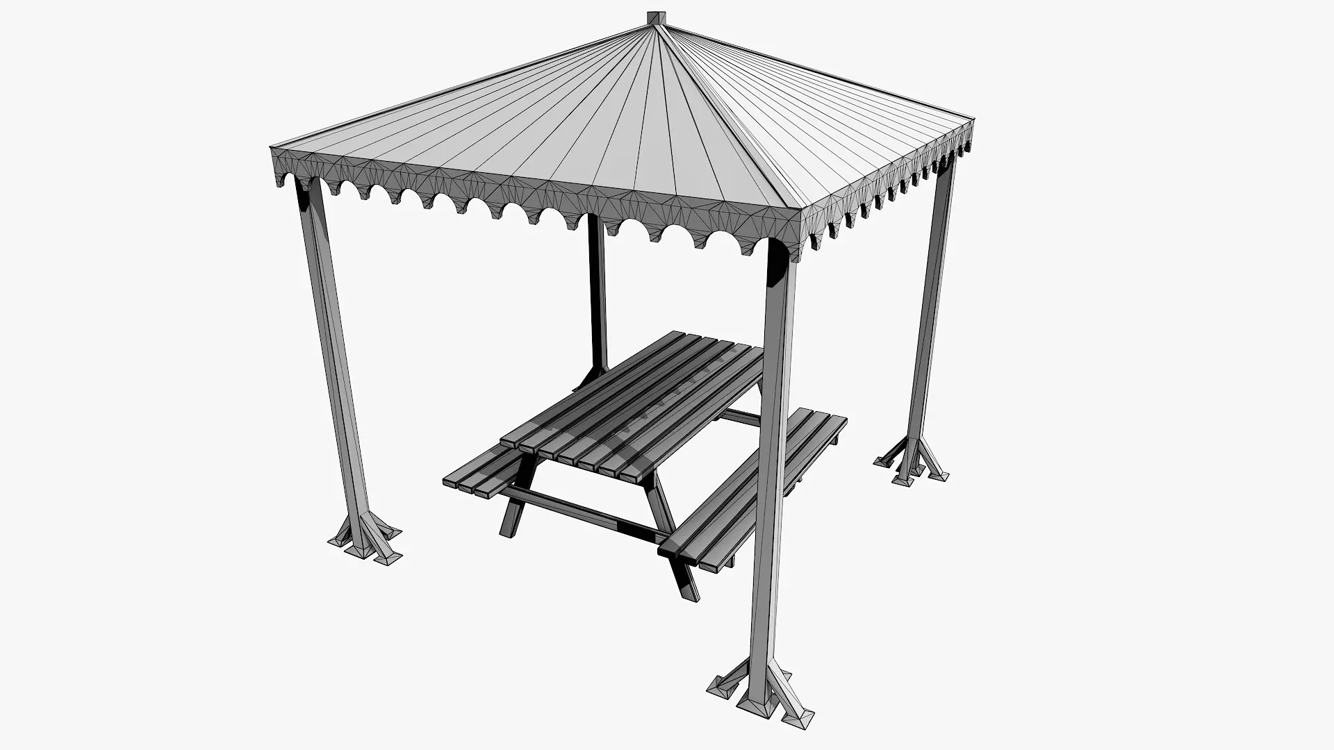 Covered Picnic Area Park Gazebo Low-poly 3D model_7