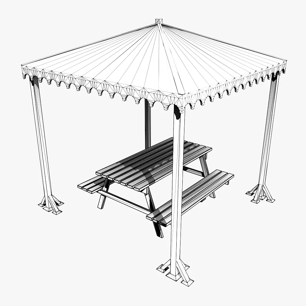 Covered Picnic Area Park Gazebo Low-poly 3D model_11