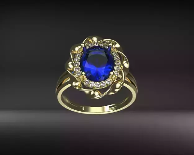Elegant Floral Gold Ring with Blue Gemstone
