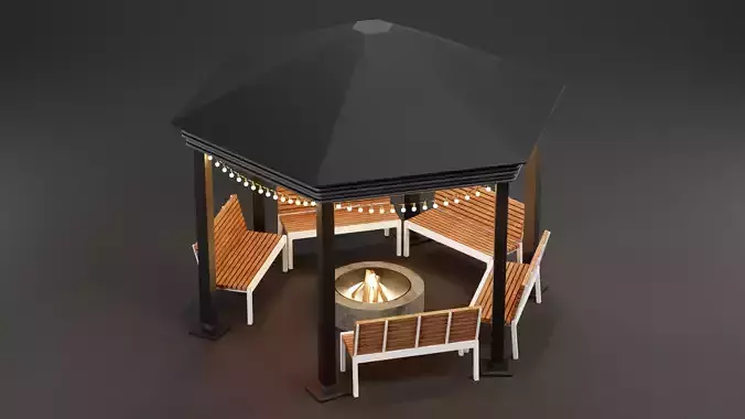 Gazebo Setup V11 - Campfire Pavilion Scene 3D model 6