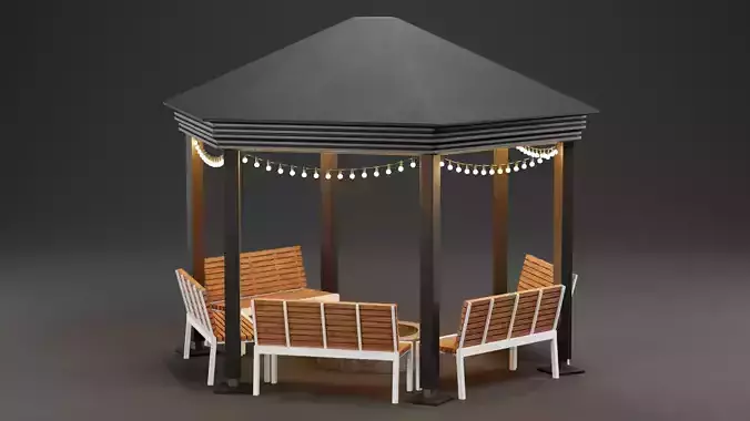 Gazebo Setup V11 - Campfire Pavilion Scene 3D model 5