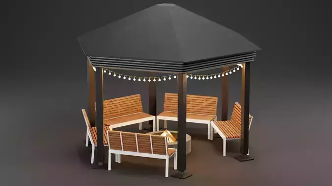 Gazebo Setup V11 - Campfire Pavilion Scene 3D model 4