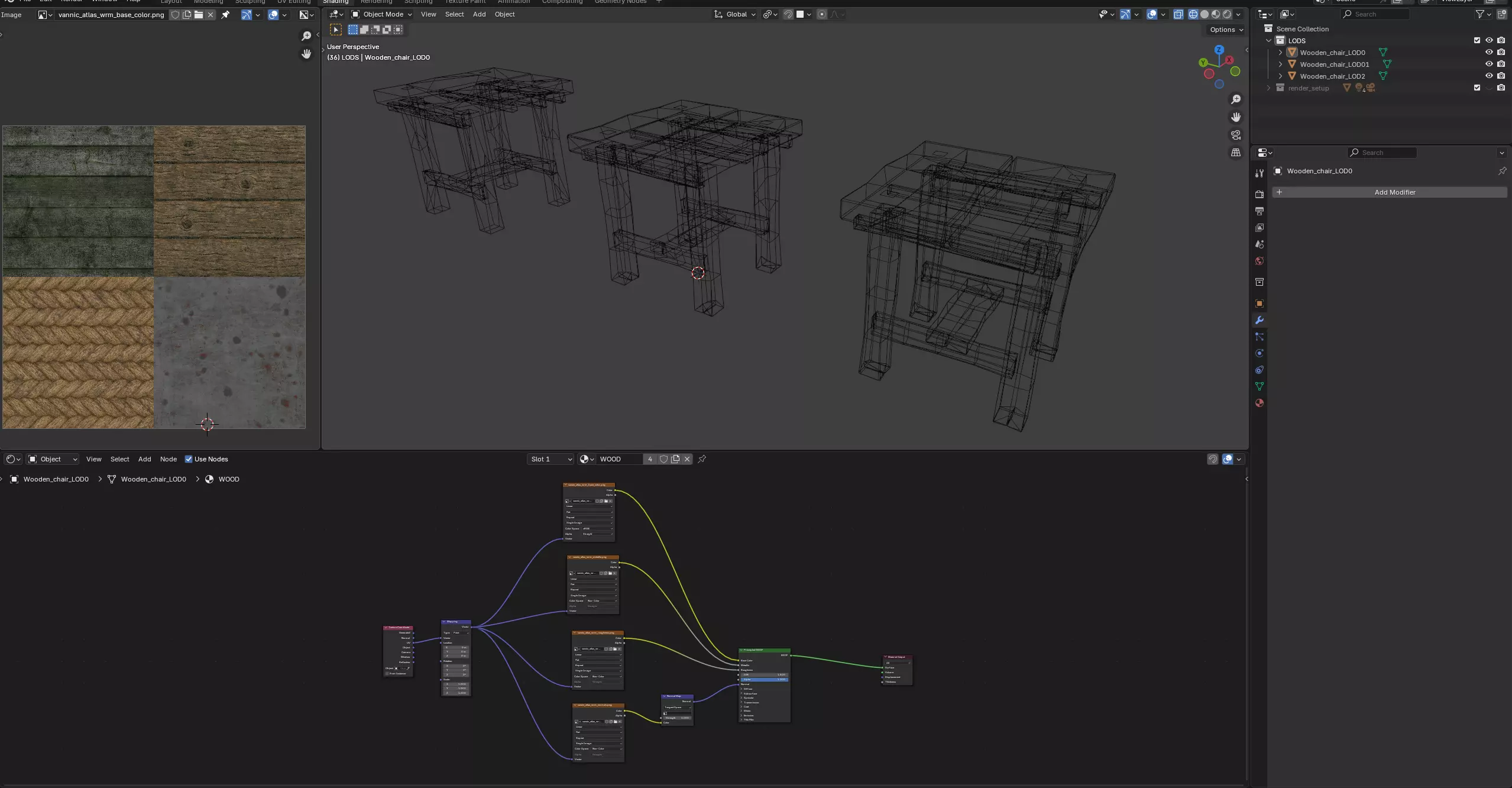 Medieval Wooden Chair Low Poly PBR 3 LODs Custom Atlas Low-poly 3D model_10