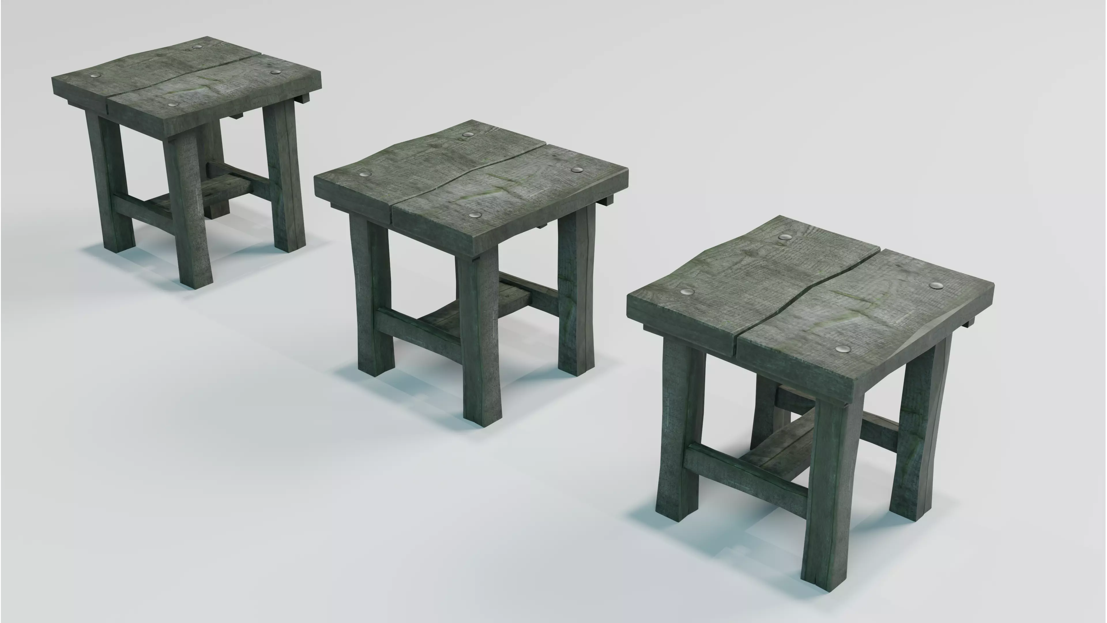 Medieval Wooden Chair Low Poly PBR 3 LODs Custom Atlas Low-poly 3D model_5