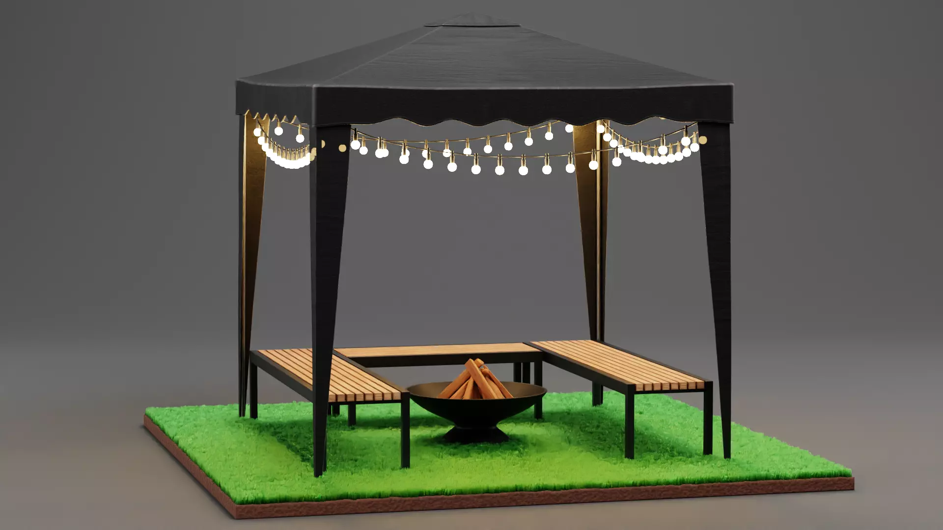 Gazebo Setup V13 - Garden Fire Pit Pavilion Scene 3D model