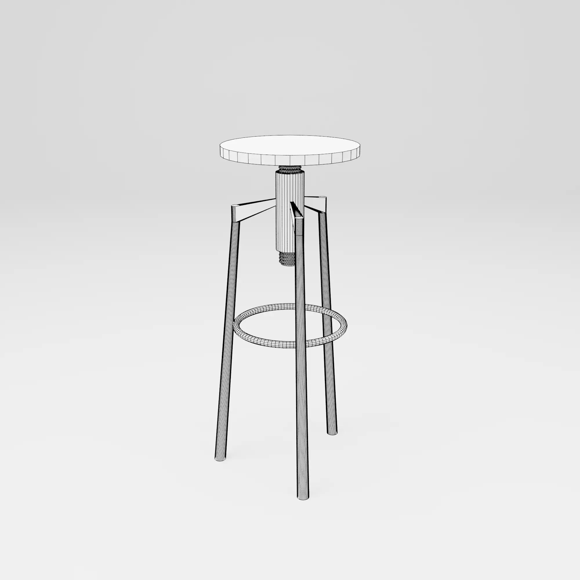 Industrial Bar Stool Low-poly 3D model_2
