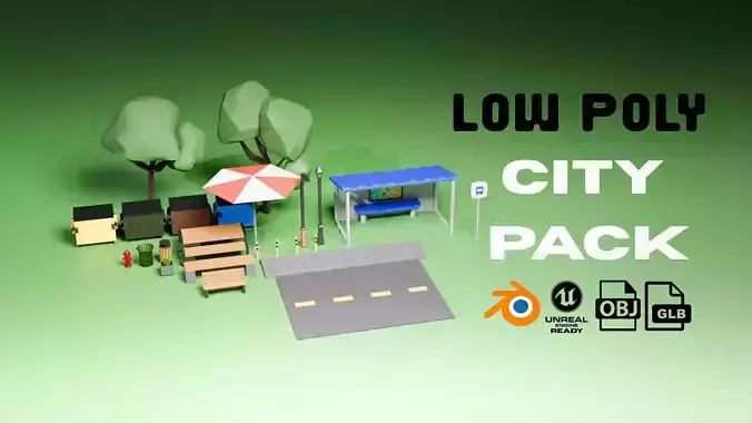 LOW POLY CITY PACK 20 objects Low-poly 3D model