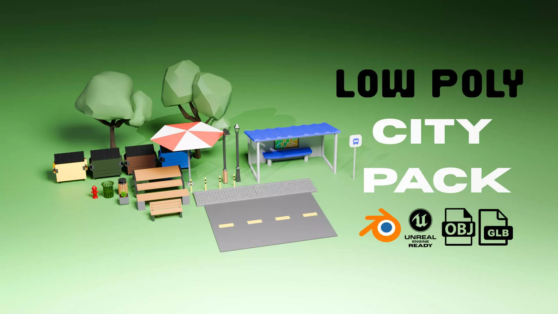 LOW POLY CITY PACK 20 objects Low-poly 3D model_0