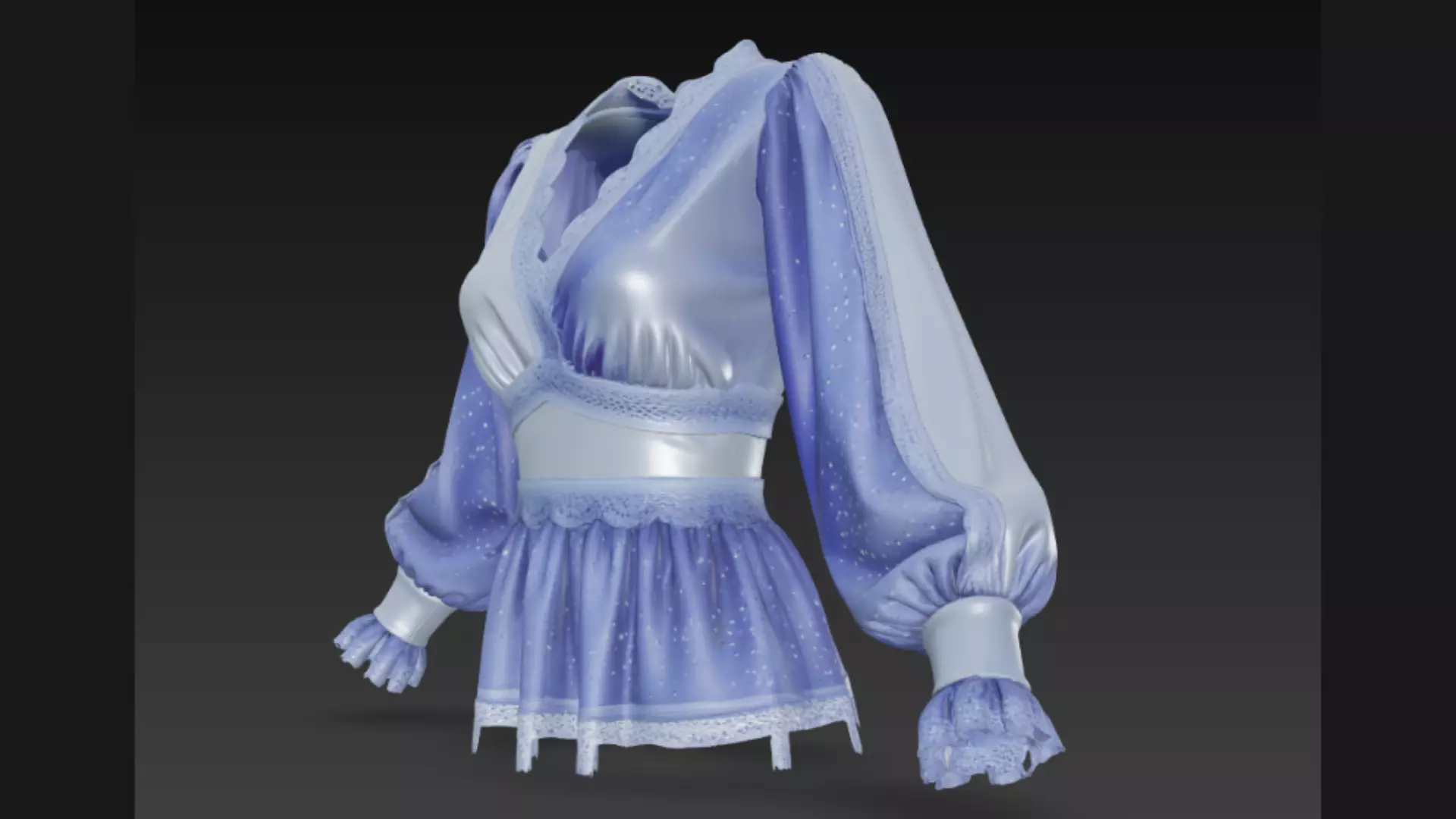 Blue Sparkle Peplum Lace-Trim Ladies Top 3D Model 3D model_1