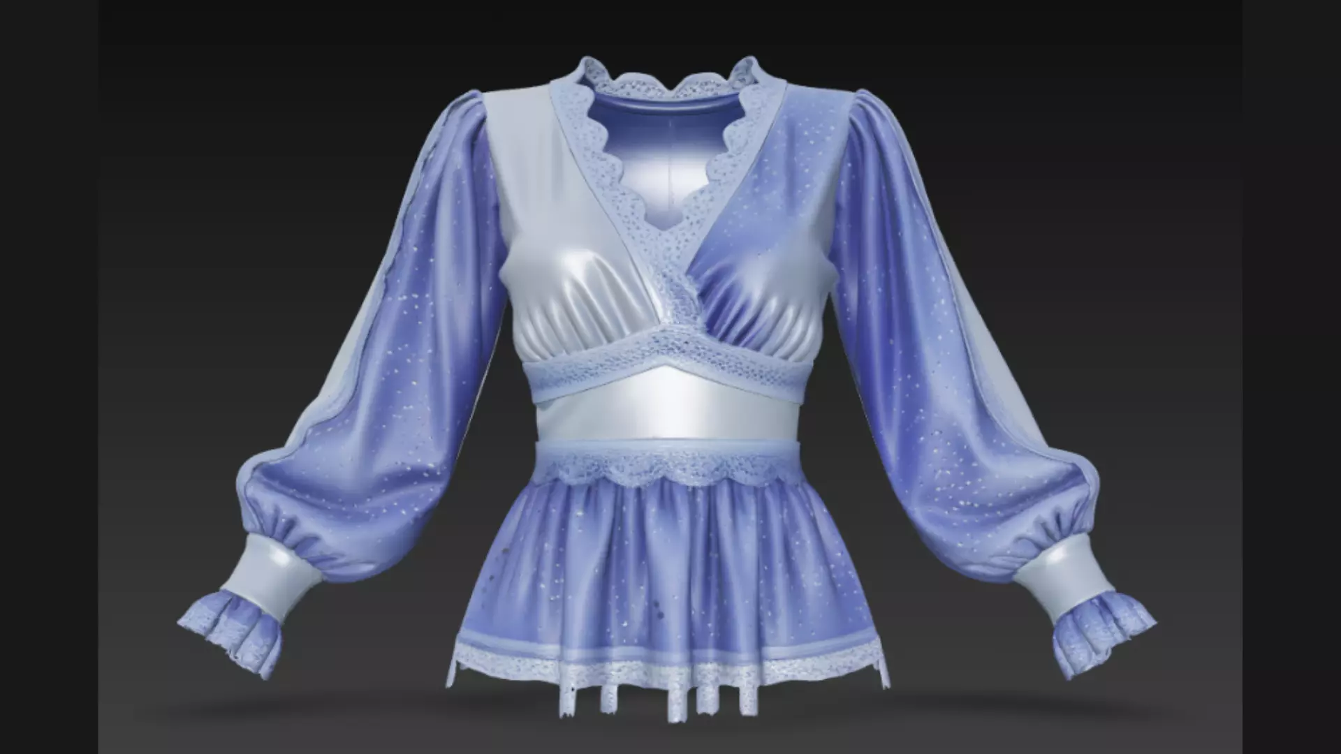 Blue Sparkle Peplum Lace-Trim Ladies Top 3D Model 3D model_0