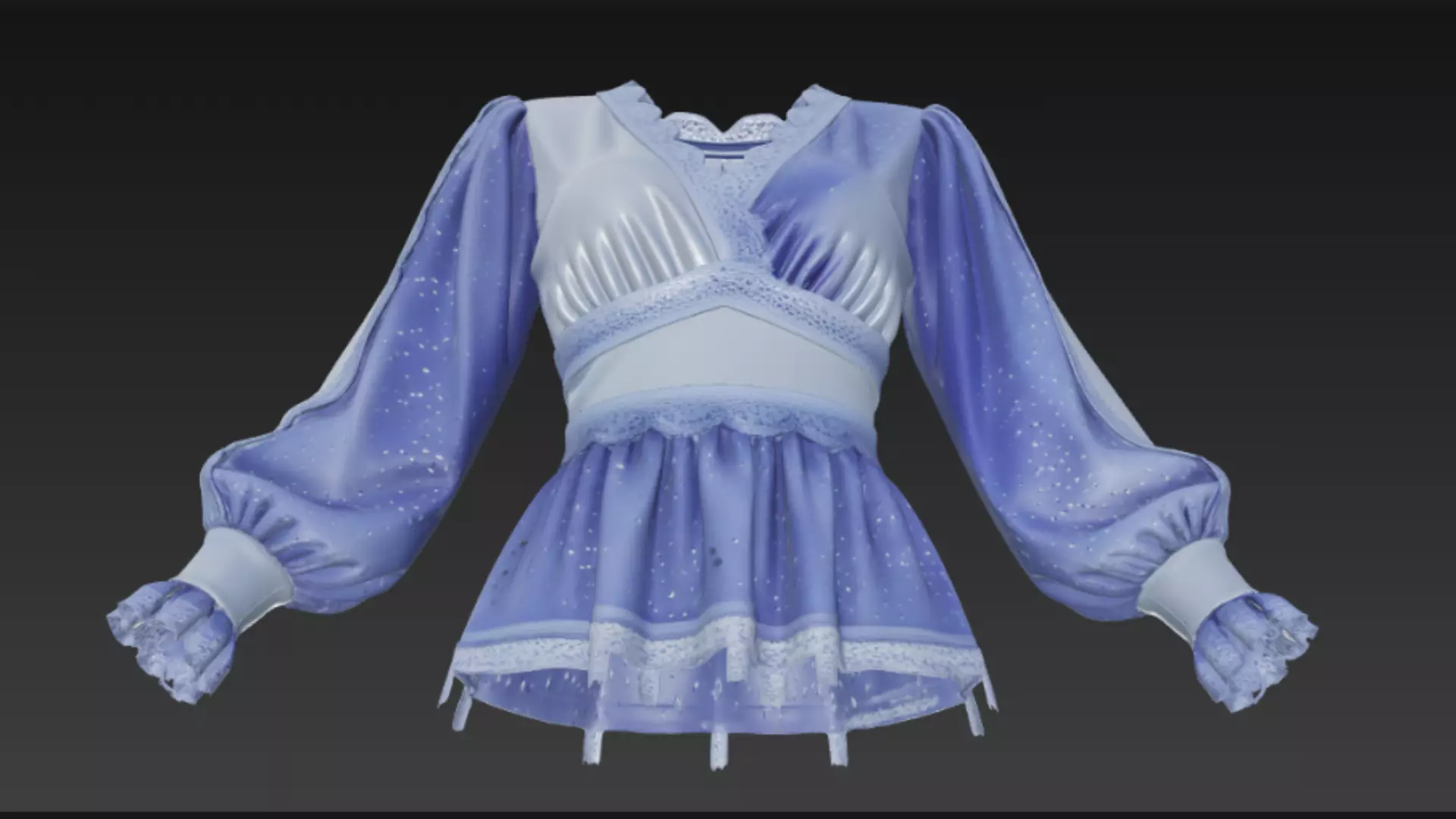 Blue Sparkle Peplum Lace-Trim Ladies Top 3D Model 3D model_3