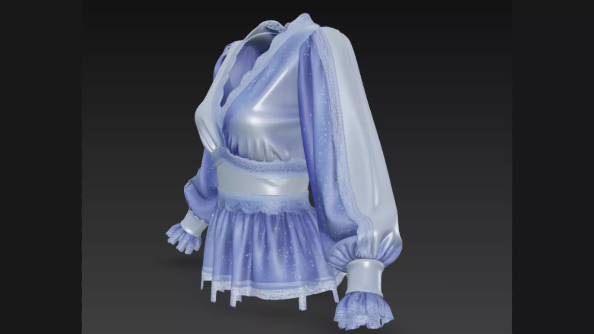 Blue Sparkle Peplum Lace-Trim Ladies Top 3D Model 3D model_4