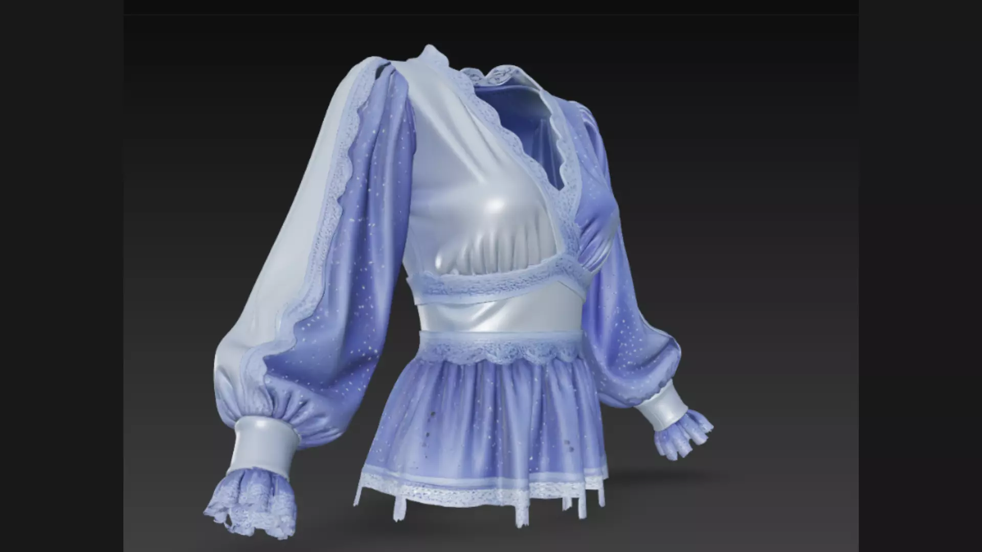 Blue Sparkle Peplum Lace-Trim Ladies Top 3D Model 3D model_2