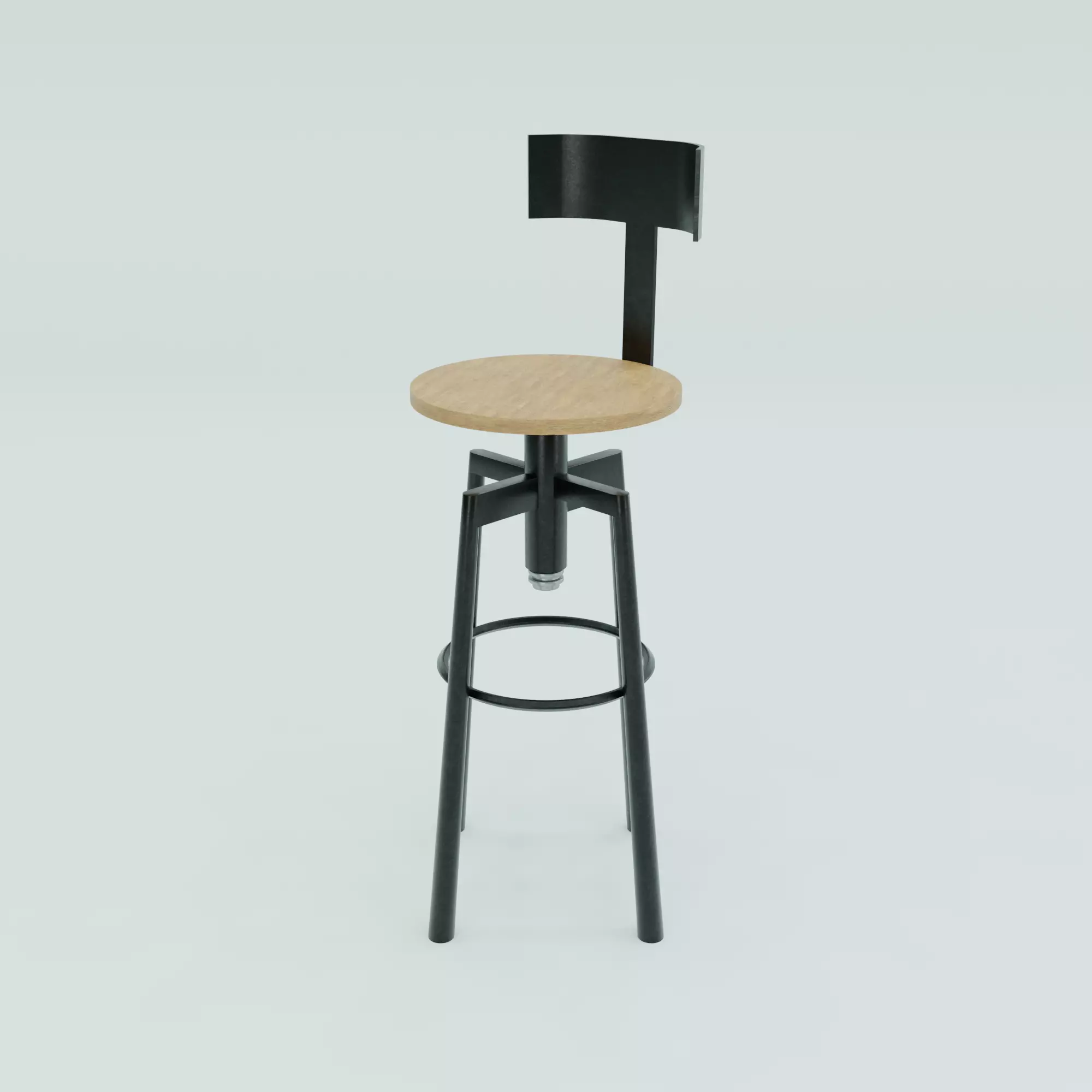 Modern Bar Stool with Backrest Low-poly 3D model_0