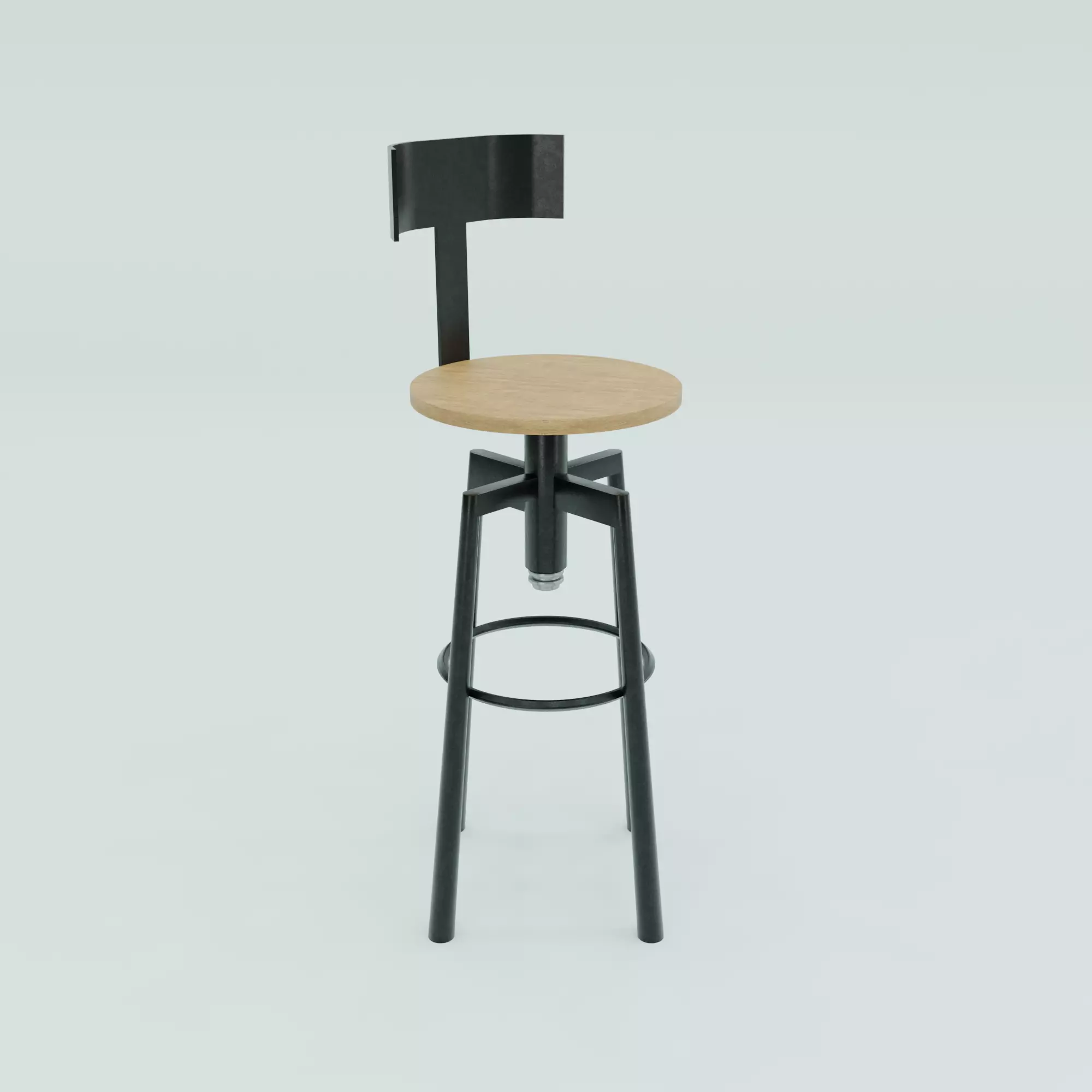 Modern Bar Stool with Backrest Low-poly 3D model_1