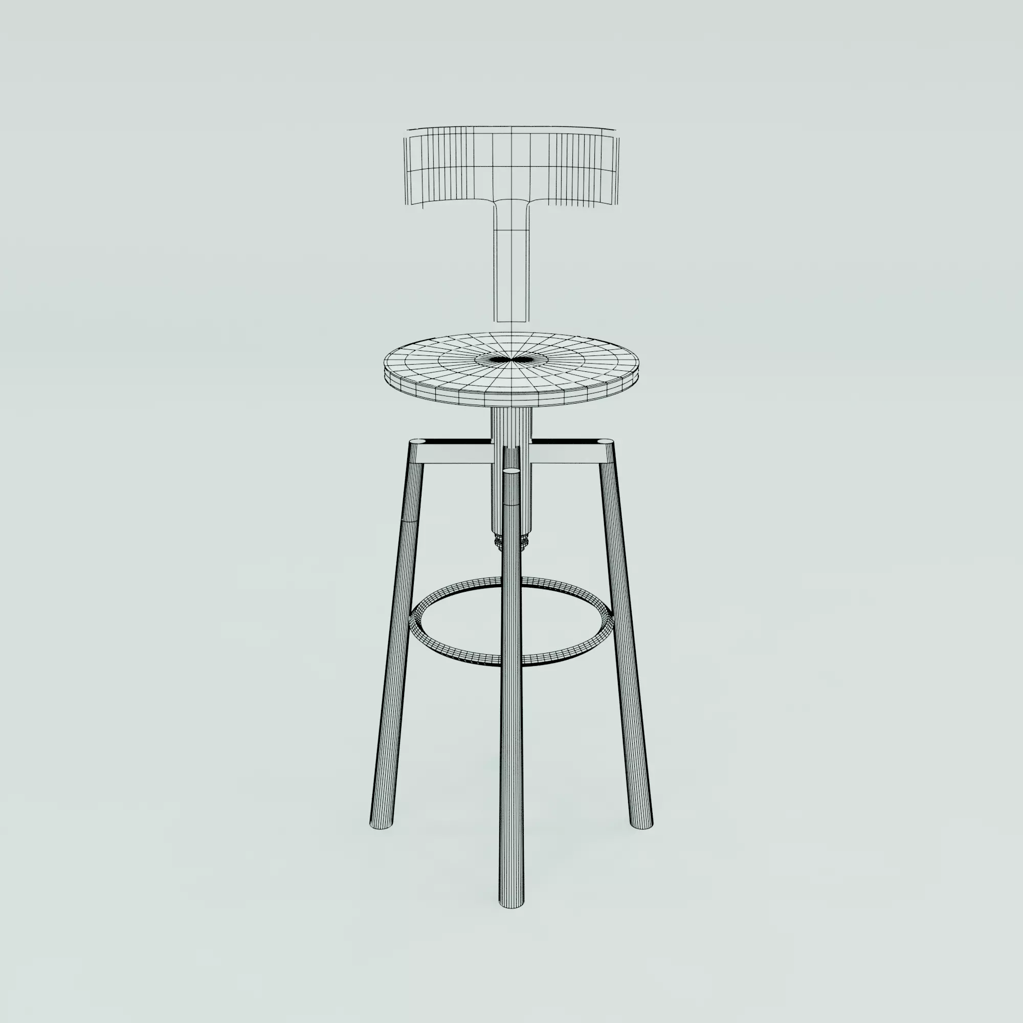 Modern Bar Stool with Backrest Low-poly 3D model_3
