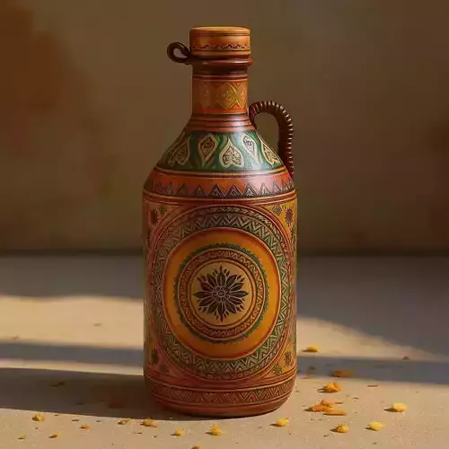 Decorated Clay Water Bottle 