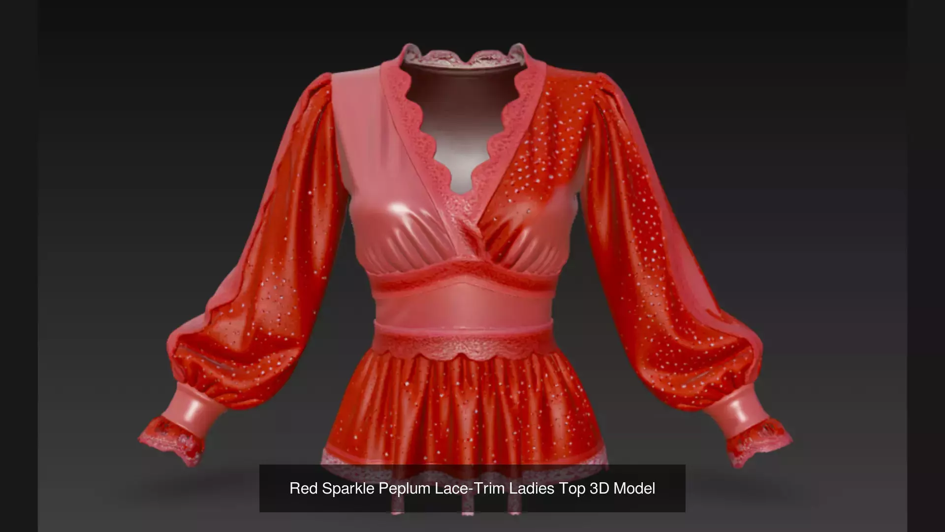 4 Sparkle Peplum Lace-Trim Ladies Top 3D Model 3D Model Collection_1