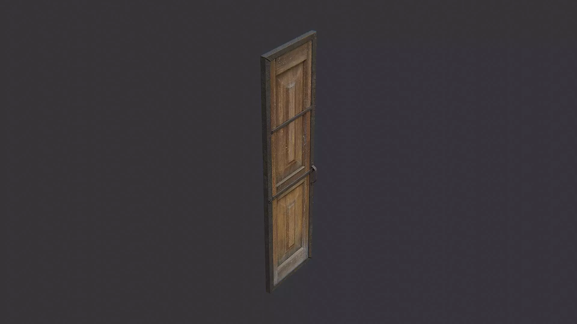 Wooden Double Frame Door Left Rustic Metal Trim Low-poly 3D model_0