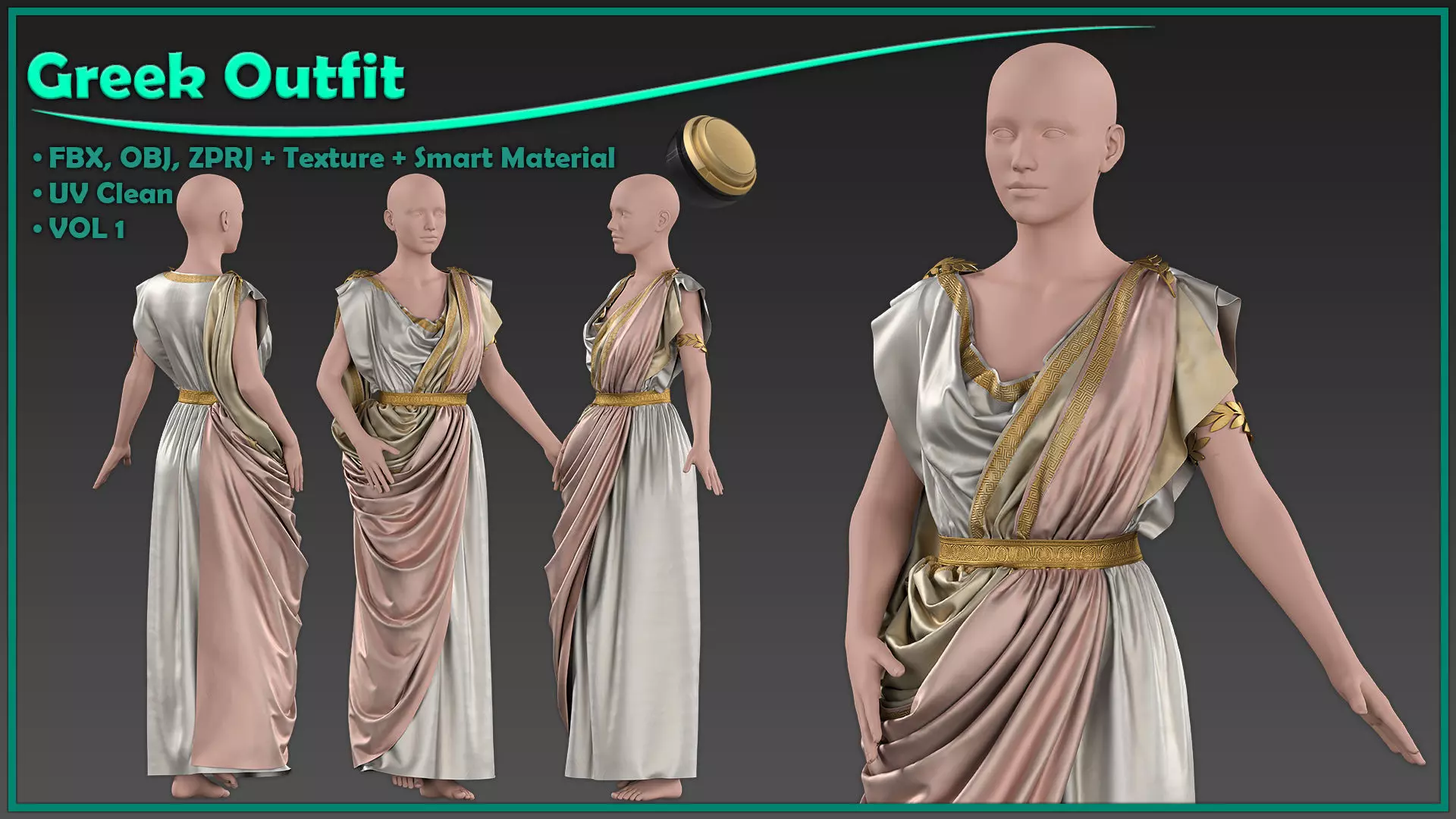 female Greek outfit with texture and smart material 3D model_0