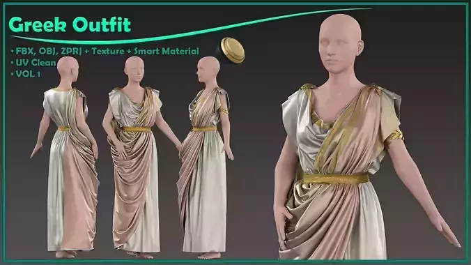 female Greek outfit with texture and smart material 3D model female Greek outfit with texture and smart material 3D model