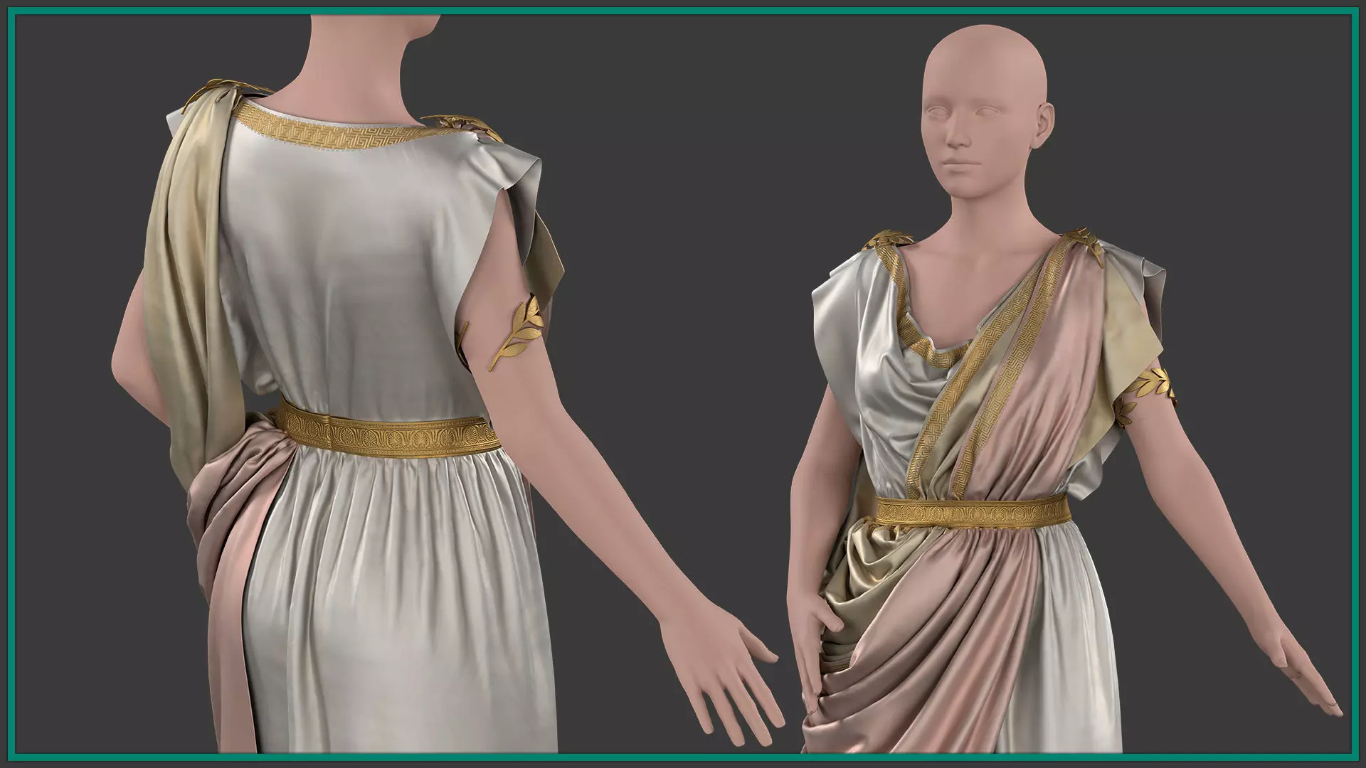 female Greek outfit with texture and smart material 3D model_4