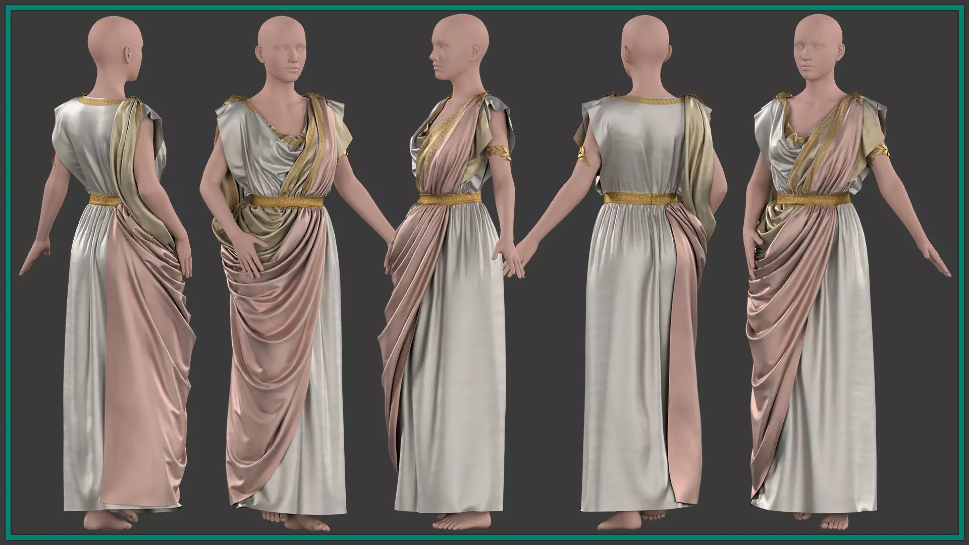 female Greek outfit with texture and smart material 3D model_2