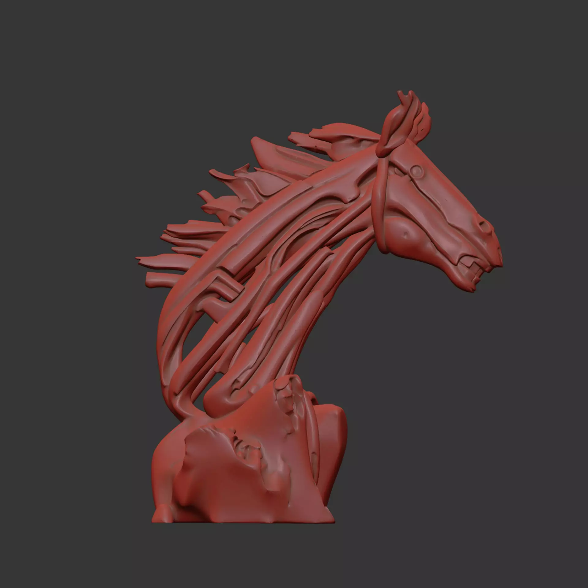 Wooden Horse Sculpture 3D model_4