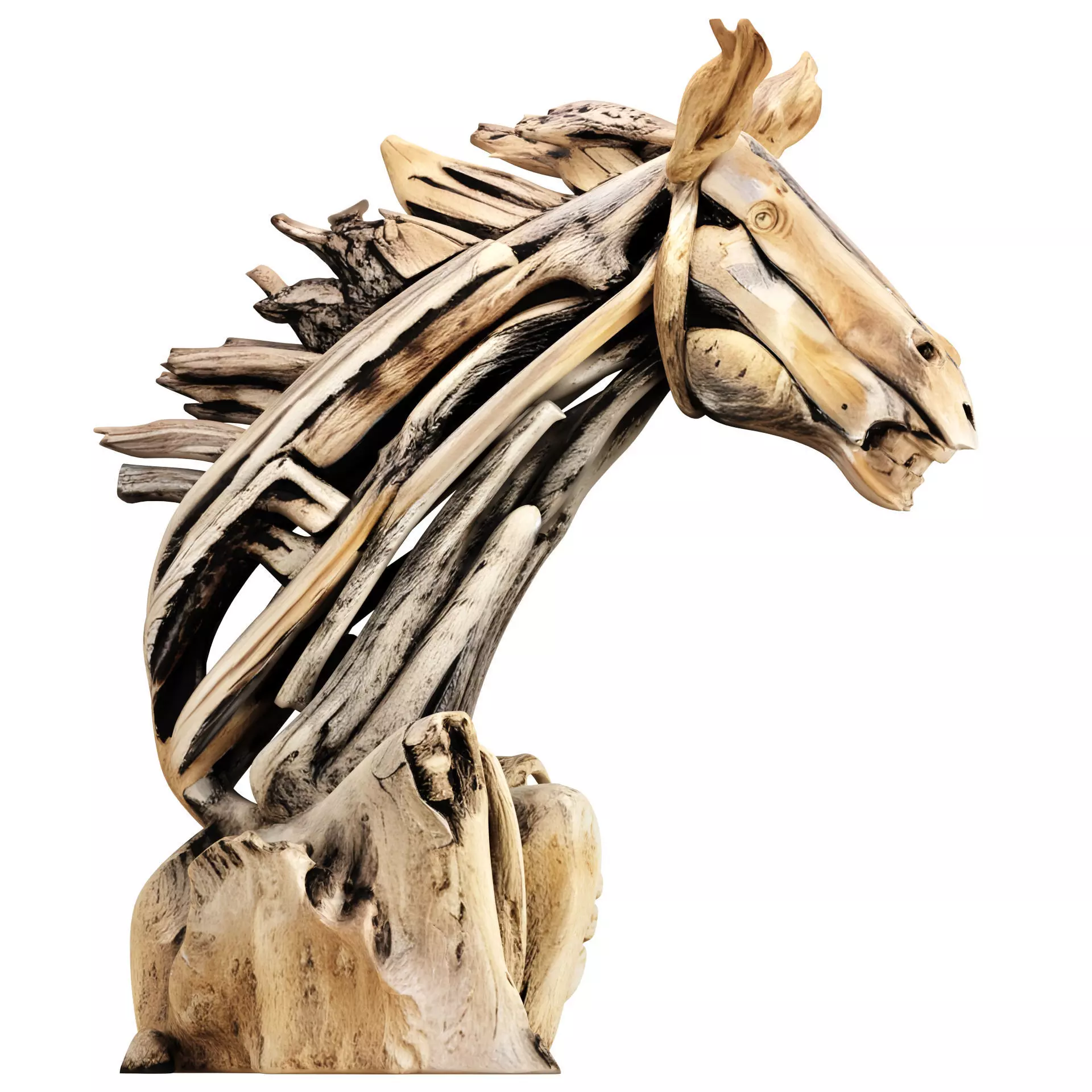 Wooden Horse Sculpture 3D model_2