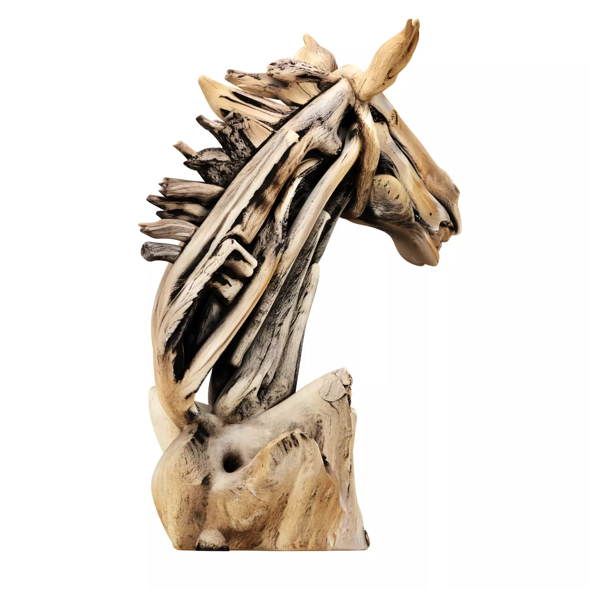 Wooden Horse Sculpture 3D model_3