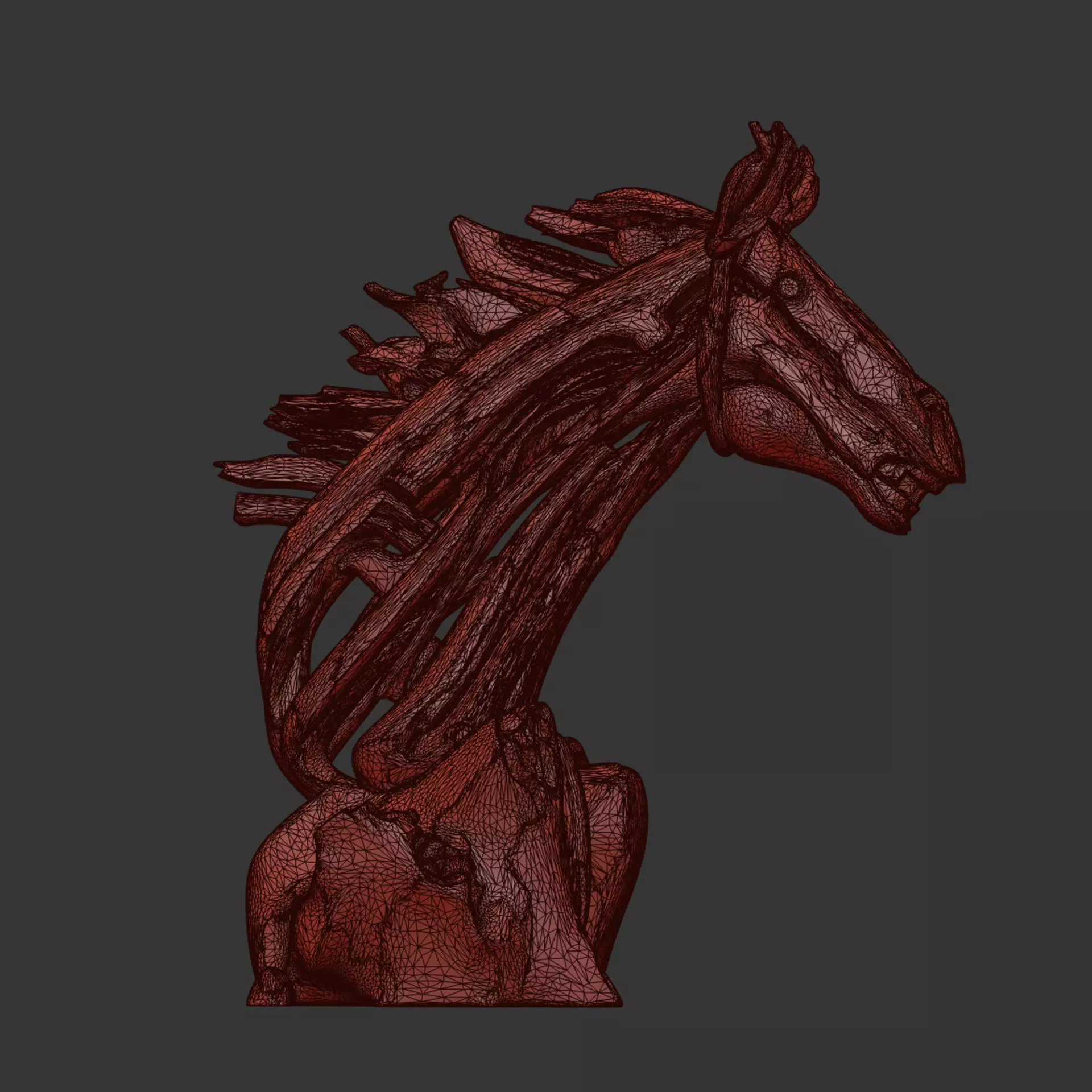 Wooden Horse Sculpture 3D model_5
