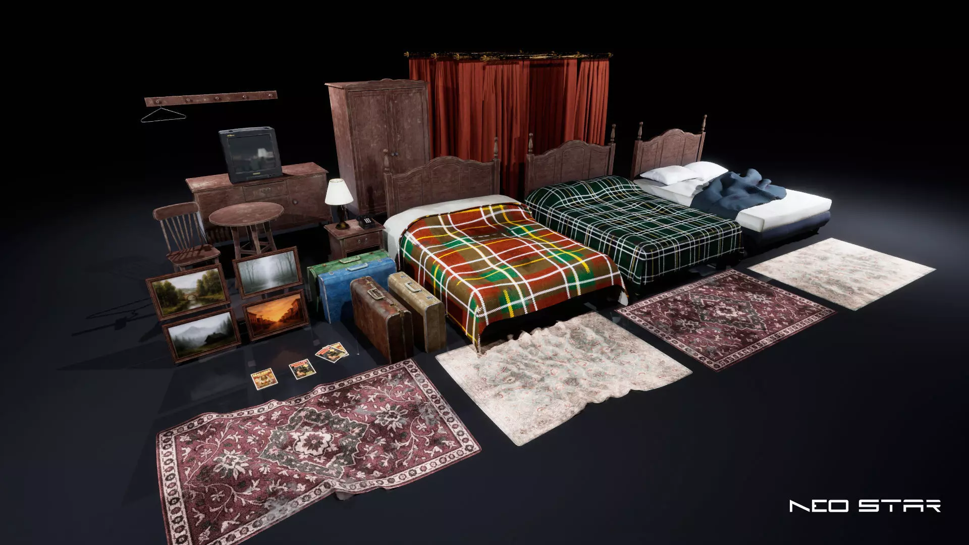 Roadside Motel Room Props Low-poly 3D model_1