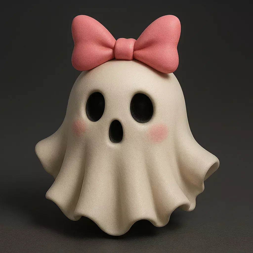 Cute Bow Ghost Figurine 3D print model_0