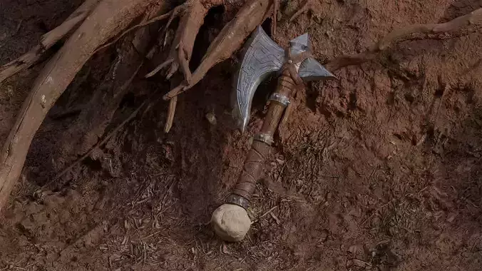 Viking-Inspired Axe Game-Ready 3D Model with 4K PBR Textures