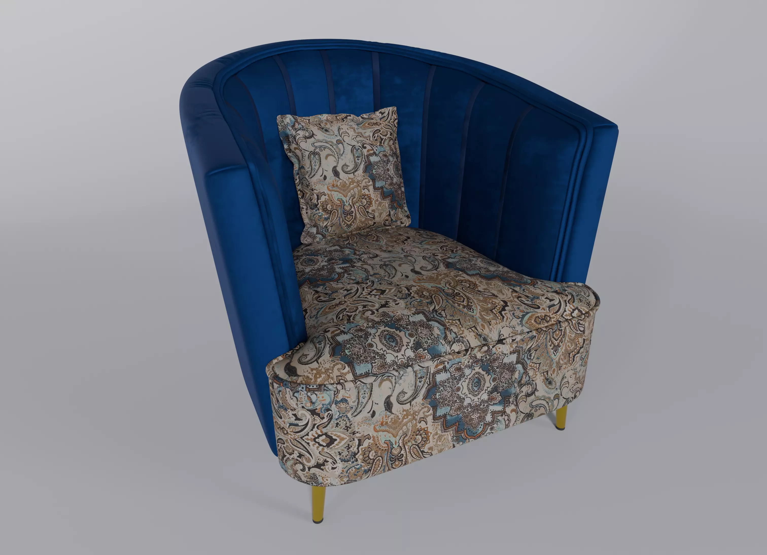 Velvet sofa chair 3D model_0