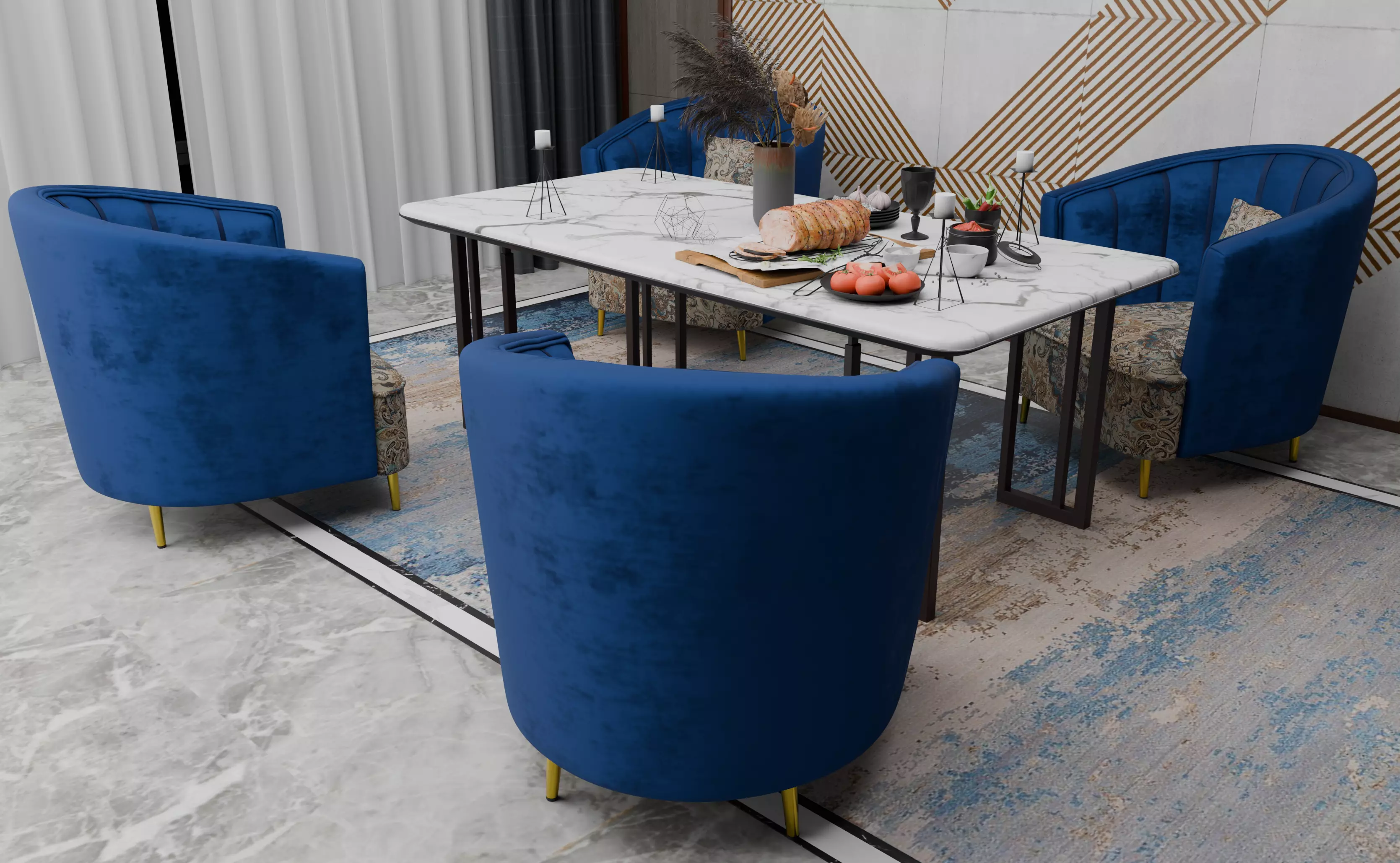 Velvet sofa chair 3D model_3