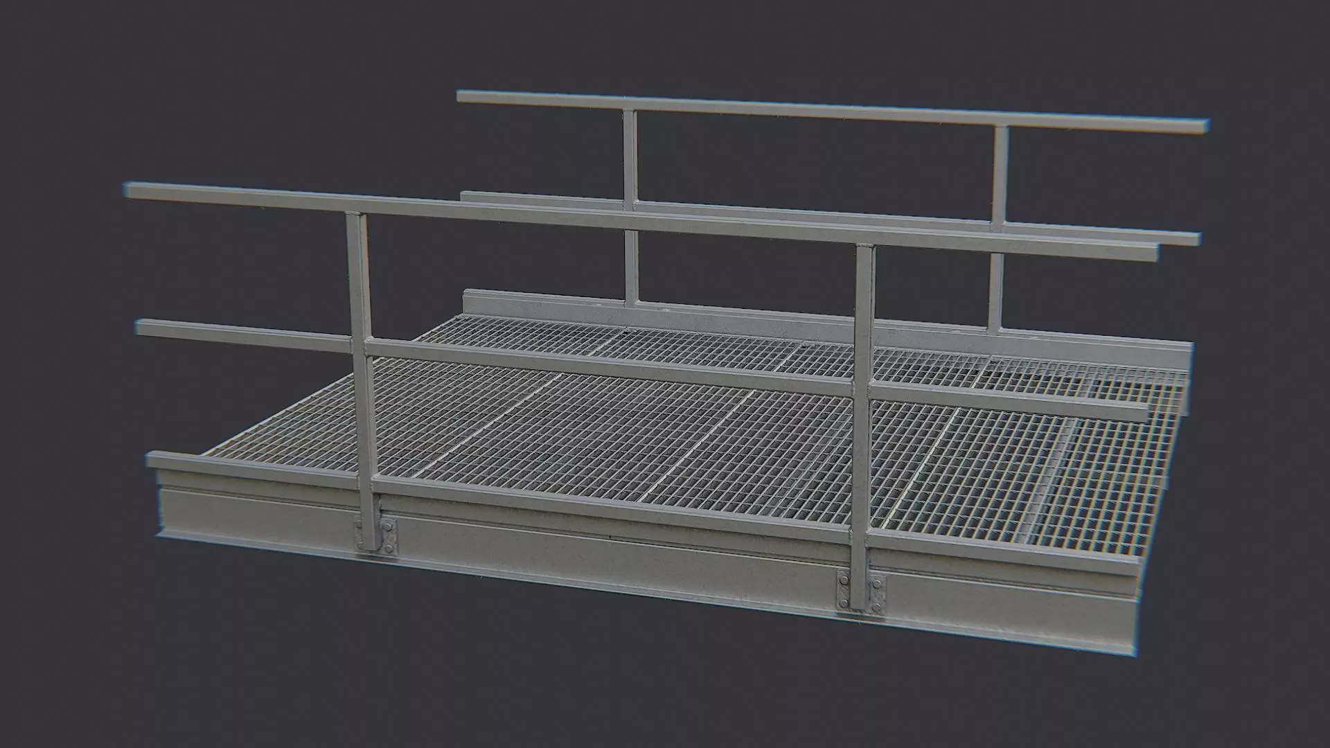Galvanized Catwalk Platform with Railings Low-poly 3D model_1