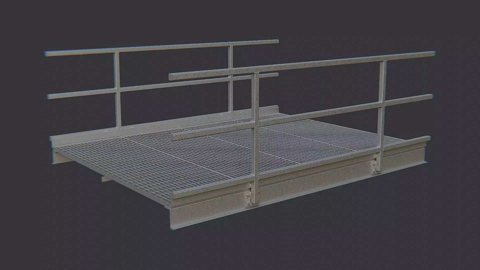 Galvanized Catwalk Platform with Railings Low-poly 3D model_2