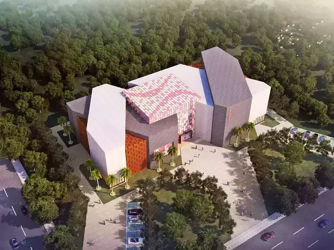 Futuristic Cultural Center with Geometric Massing