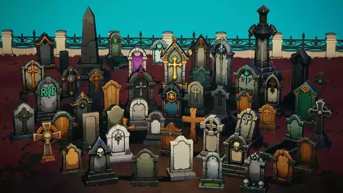 55 Stylized Headstone Pack - Lowpoly and Gameready