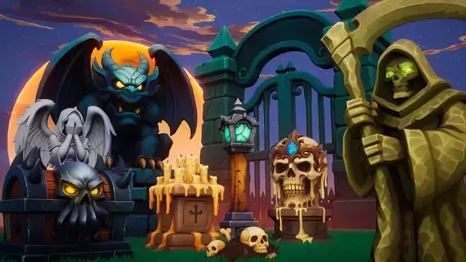 31 Stylized Gameready  Graveyard Assets - - FBX and UE