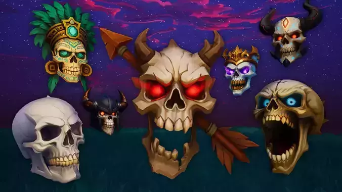 27 Stylized Skull Models - Gameready and Lowpoly - FBX and UE