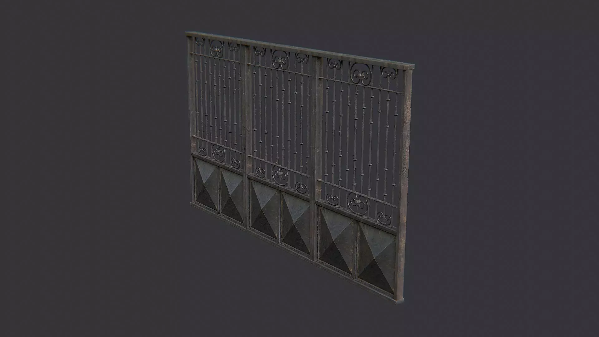 Long exterior metal gate Low-poly 3D model_1