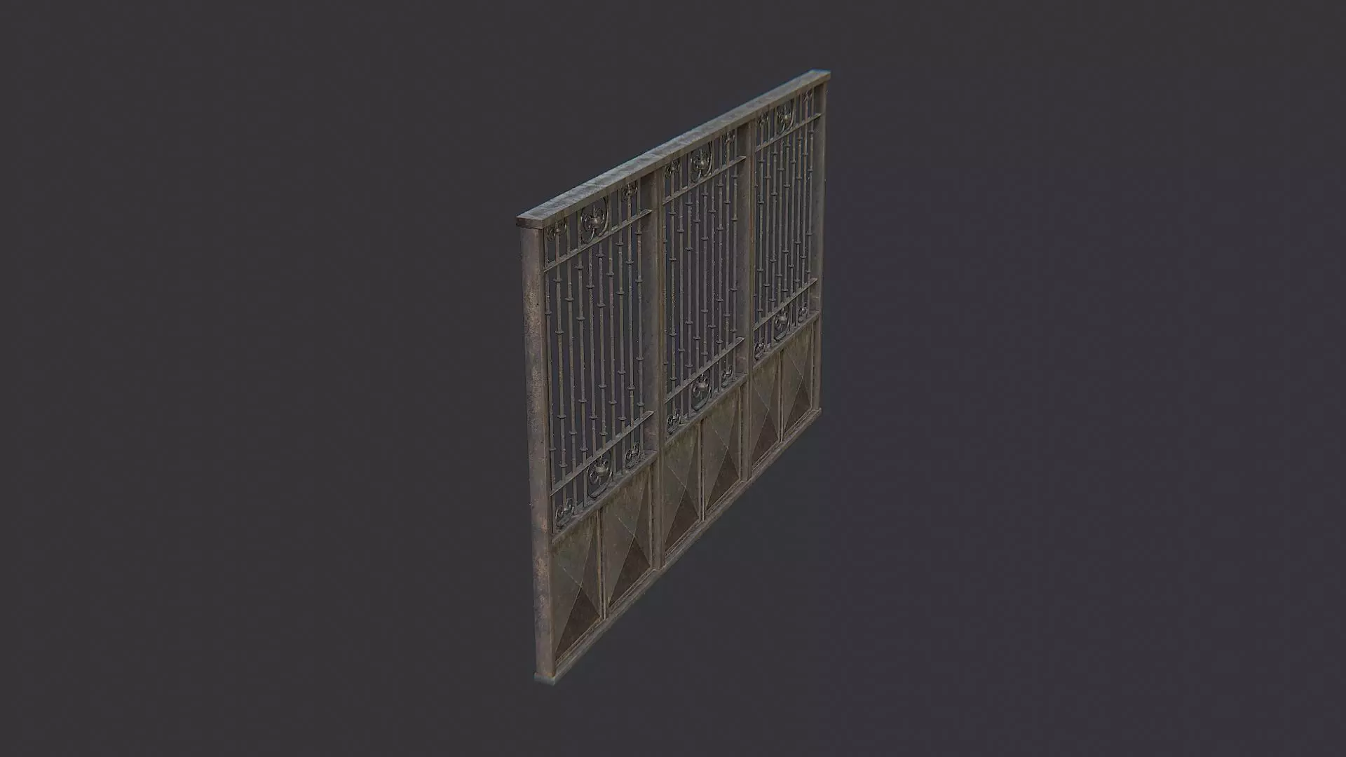 Long exterior metal gate Low-poly 3D model_0