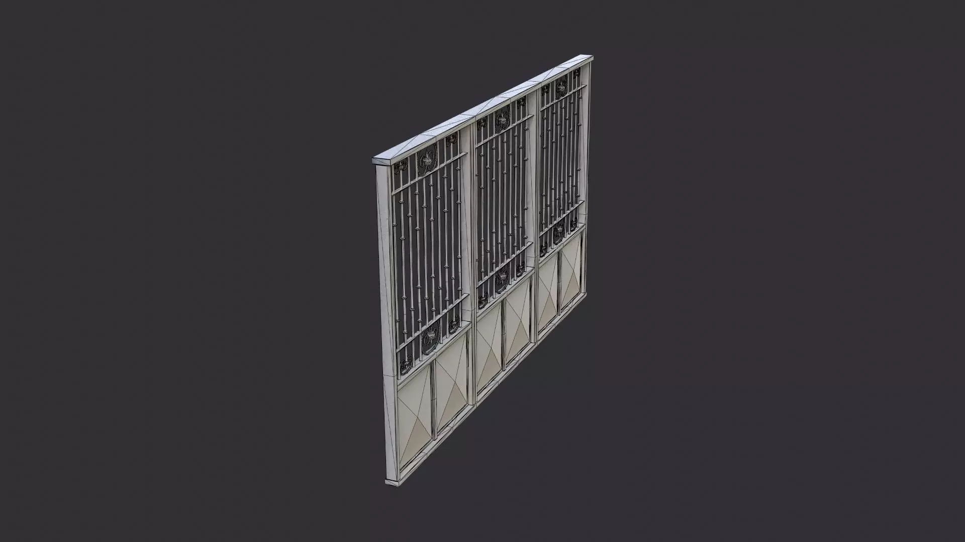 Long exterior metal gate Low-poly 3D model_7