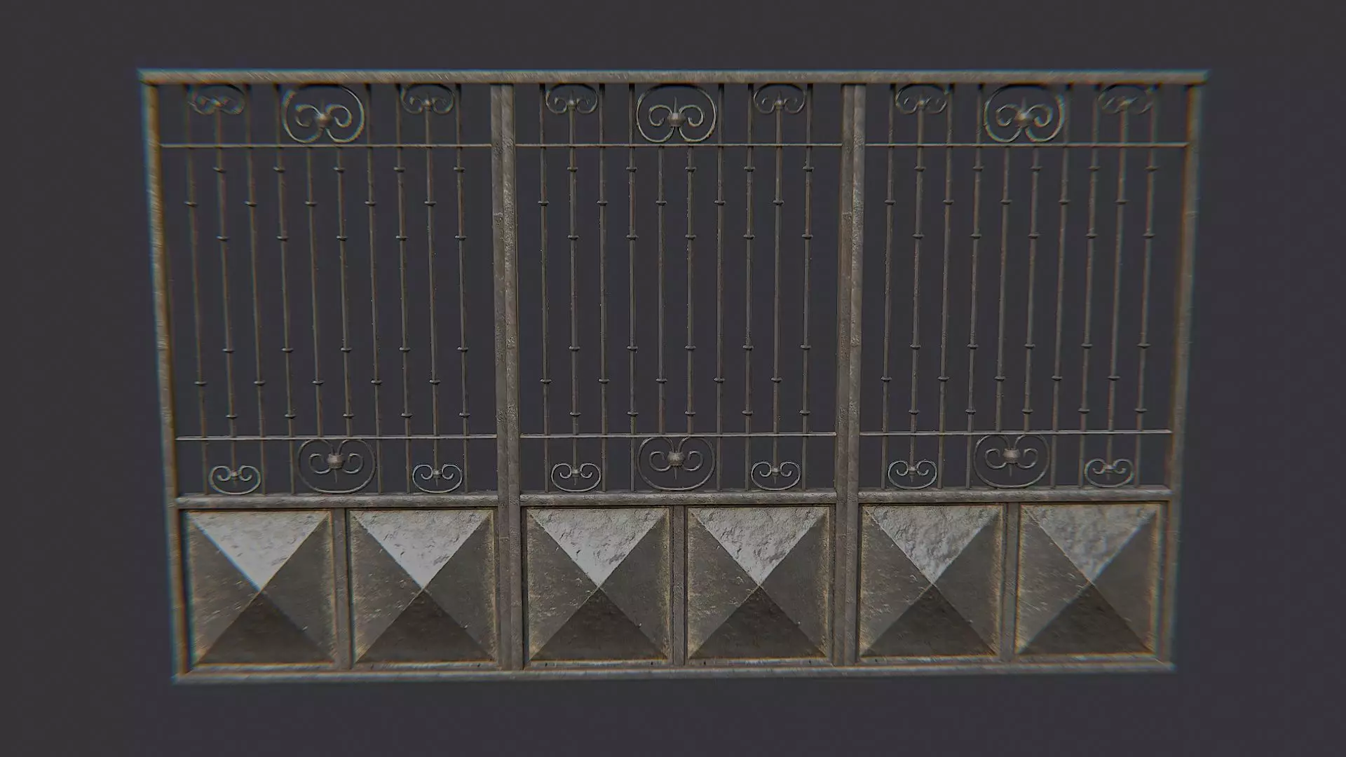 Long exterior metal gate Low-poly 3D model_2